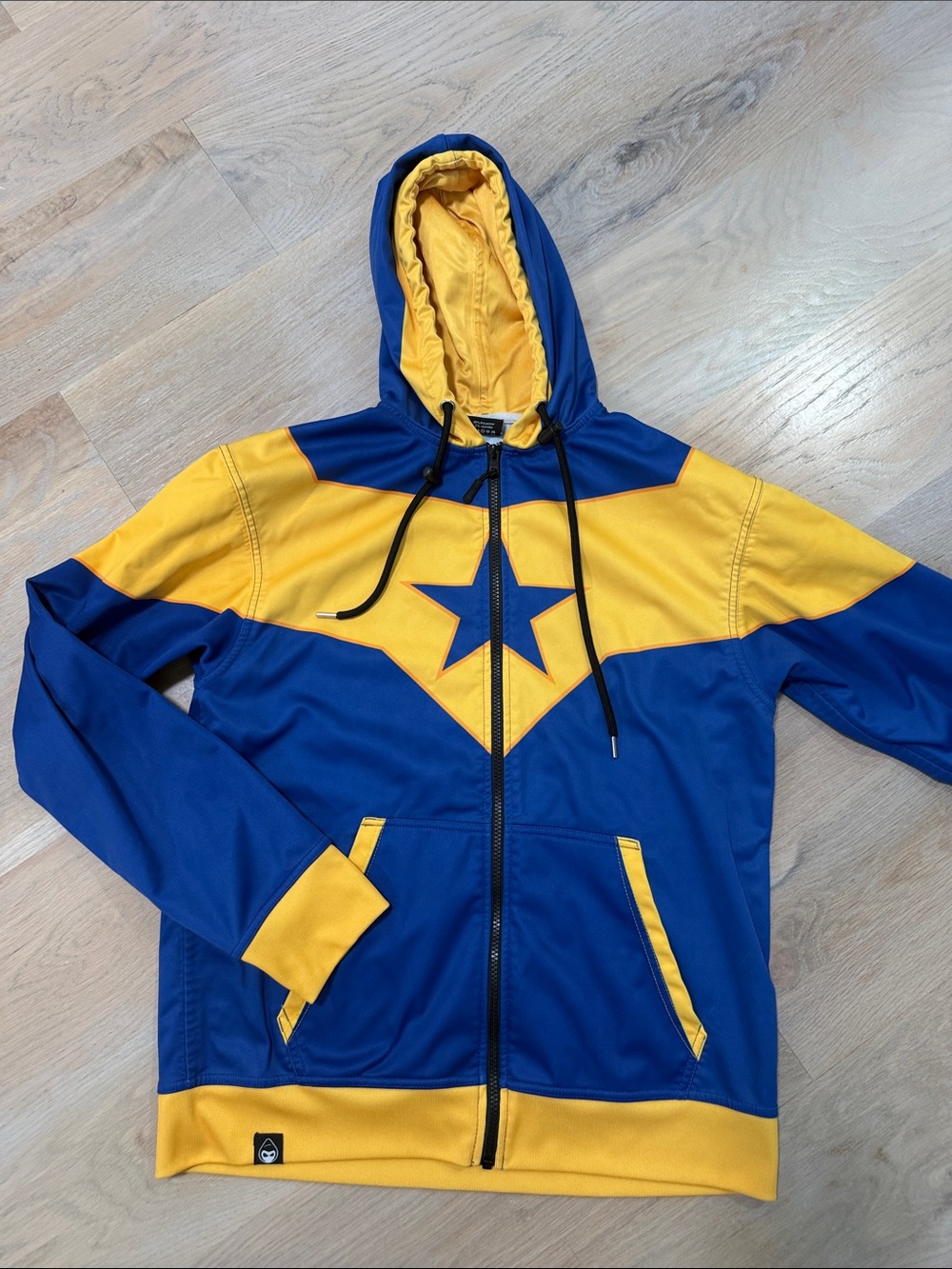 Drunk Munk Hero Hoodie Captain Marvel Blue Yellow Star Full Zip Sweatshirt Large